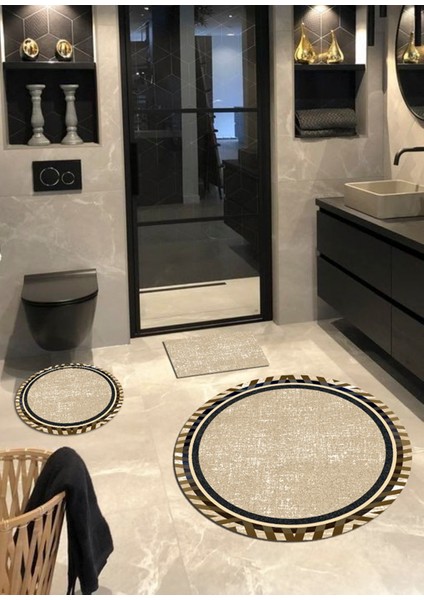 Patara - Kaymaz, Kaymaz, Pamuk Taban Yuvarlak Banyo Halısı (100X100-60X60-40X60 CM 3'LÜ SET)