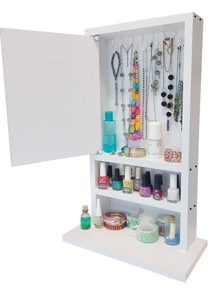 Karanfil 1k - Aynasız Çok Amaçlı Aksesuar Anahtarlık - Askılık Hediyelik Takı Dolabı - Beyaz