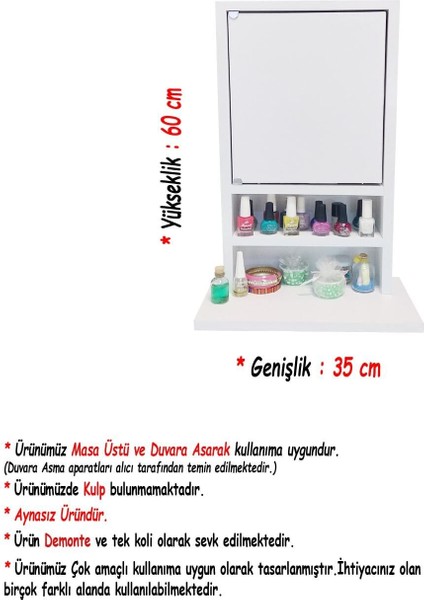 Karanfil 1k - Aynasız Çok Amaçlı Aksesuar Anahtarlık - Askılık Hediyelik Takı Dolabı - Beyaz modelleri