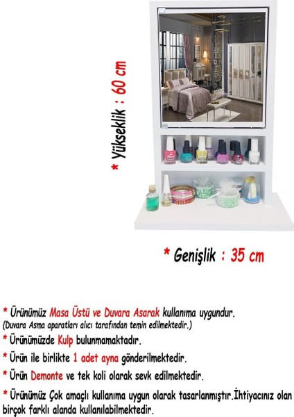 Karanfil 1k - Aynalı Çok Amaçlı Aksesuar Anahtarlık - Askılık Hediyelik Takı Dolabı - Beyaz modelleri