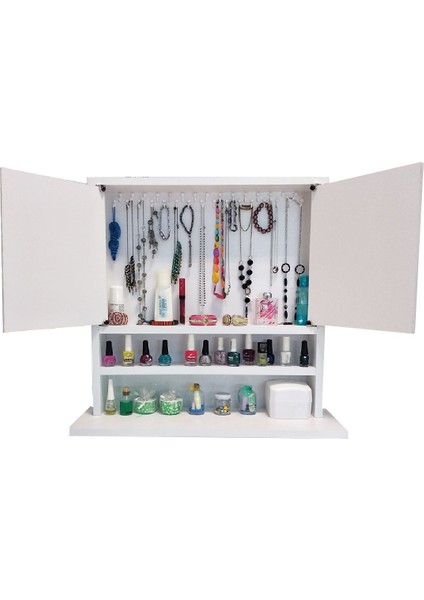 Karanfil 2k - Aynasız - Çok Amaçlı - Aksesuar - Hediyelik Takı Dolabı - Beyaz
