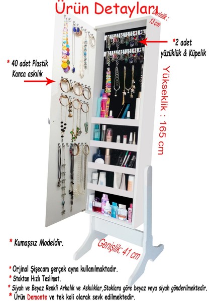 - Number One - Demonte - Çok Amaçlı - Ayaklı - Aynalı Hediyelik Çok Amaçlı Takı Dolabı modelleri