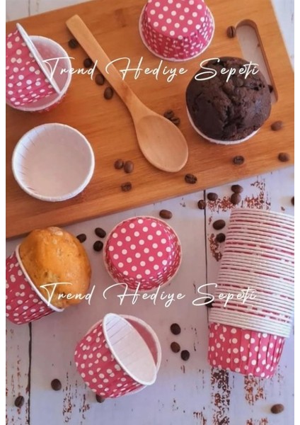 Koyu Pembe Puantiyeli Cupcake Muffin Kalıbı, Muffin Kek Kapsülü 50'li