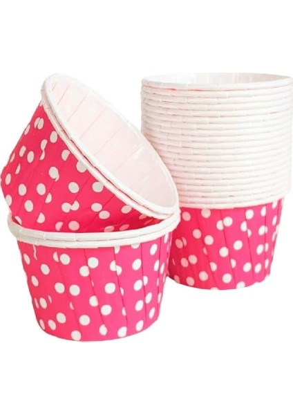 Koyu Pembe Puantiyeli Cupcake Muffin Kalıbı, Muffin Kek Kapsülü 50'li modelleri