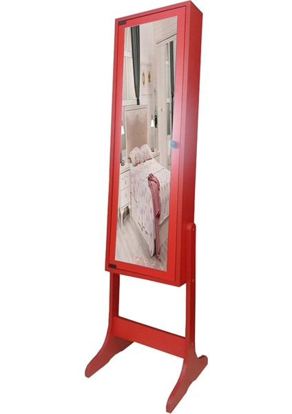 Number One - Demonte - Çok Amaçlı - Ayaklı - Aynalı Hediyelik Çok Amaçlı Takı Dolabı - Kırmızı fiyatları
