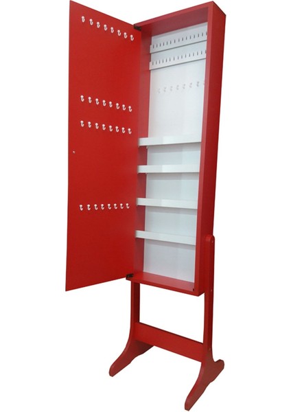 Number One - Demonte - Çok Amaçlı - Ayaklı - Aynalı Hediyelik Çok Amaçlı Takı Dolabı - Kırmızı modelleri