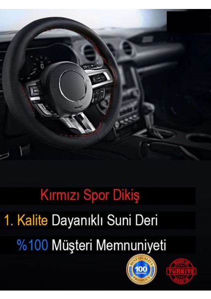 Renault Clio Yeni Süper Deri Direksiyon Kılıfı, Kırmızı Şeritli Spor Dikiş modelleri