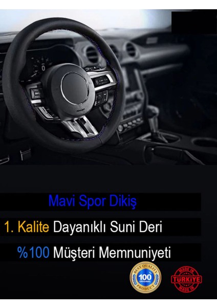 Suzuki Splash Uyumlu Deri Direksiyon Kılıfı, Mavi Şeritli Spor Dikiş modelleri