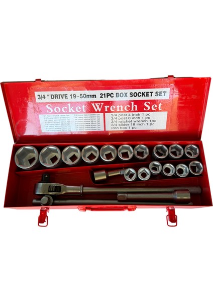 21 Parça 3/4" 12 Köşe Ağır Hizmet Lokma Takımı