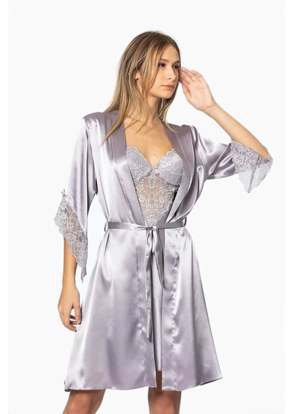 Midi Dantel Sabahlık Gecelik Set 4240 Royal