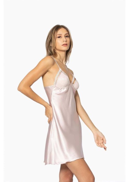 Sütyen Kaplı Sabahlık Gecelik Set 4250 Pudra modelleri