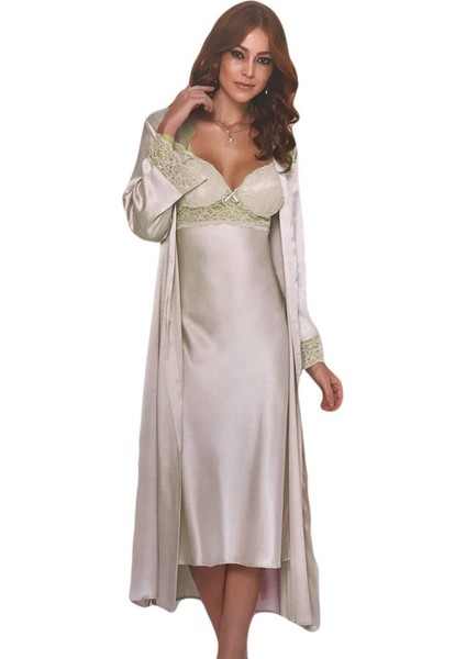 Uzun Saten Sabahlık Gecelik Set 4370 modelleri
