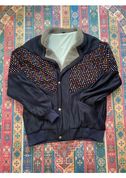Vintage Oversize Retro Etnik Desenli Kürklü Ceket Blüd4