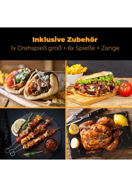 Döner & Dikey Izgara – Yağsız Tavuk, Kebab, Gyros ve Şiş Için 1400W Çok Amaçlı Ev Tipi Elektrikli Grill