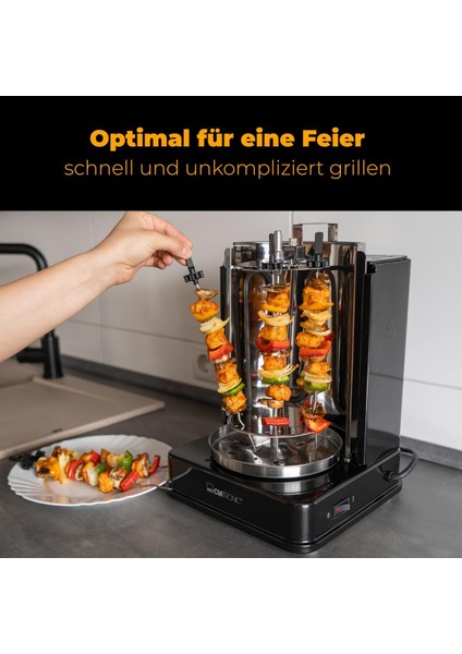 Döner & Dikey Izgara – Yağsız Tavuk, Kebab, Gyros ve Şiş Için 1400W Çok Amaçlı Ev Tipi Elektrikli Grill