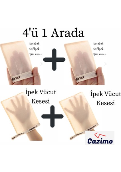 Kelebek Kese 4’lü Doğal Ipek Set – 2 Adet Ipek Vücut Kesesi + 2 Adet Ipek Yüz Kesesi