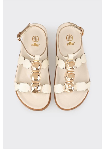 Ekru Deri Kadın Sandalet