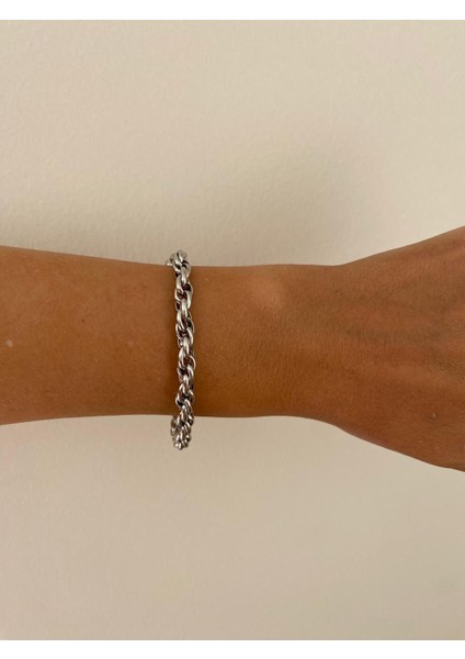 Iç Içe Geçmeli Oval Silver Çelik Bileklik modelleri