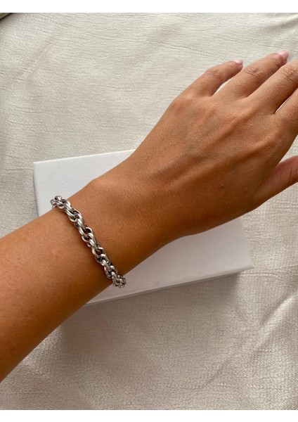 Iç Içe Geçmeli Oval Silver Çelik Bileklik fırsatları