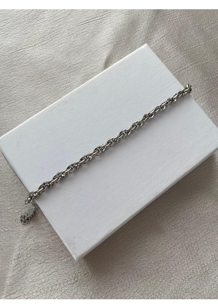 Iç Içe Geçmeli Oval Silver Çelik Bileklik