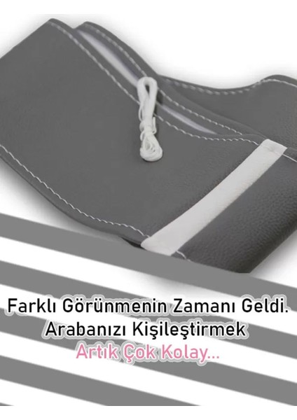 Seat Toledo Gri Yeni Süper Deri Beyaz Yüzüklü Dikişli Direksiyon Kılıfı