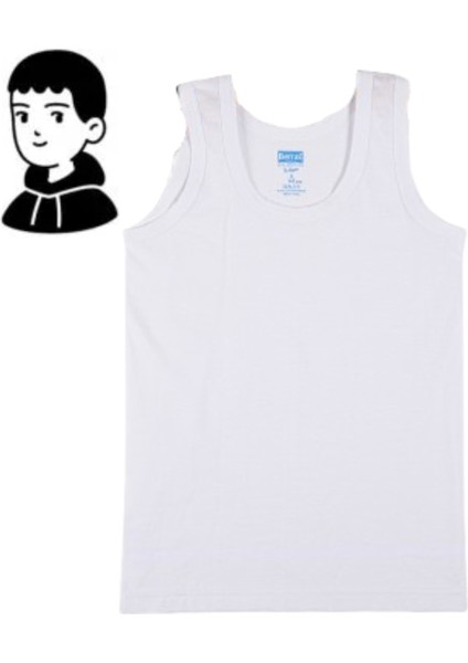 Erkek Çocuk Askılı Atlet Beyaz 6 Adet Pamuk Penye Esnek Ribana