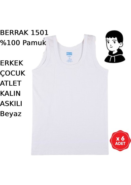 Erkek Çocuk Askılı Atlet Beyaz 6 Adet Pamuk Penye Esnek Ribana modelleri