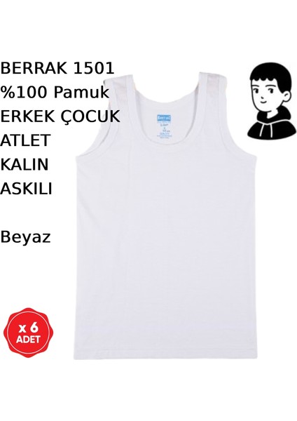Erkek Çocuk Askılı Atlet Beyaz 6 Adet Pamuk Penye Esnek Ribana fırsatları