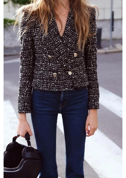 Allbucks Zara, Dokulu Kruvaze Düğmeli Blazer Ceket ABZRA1019