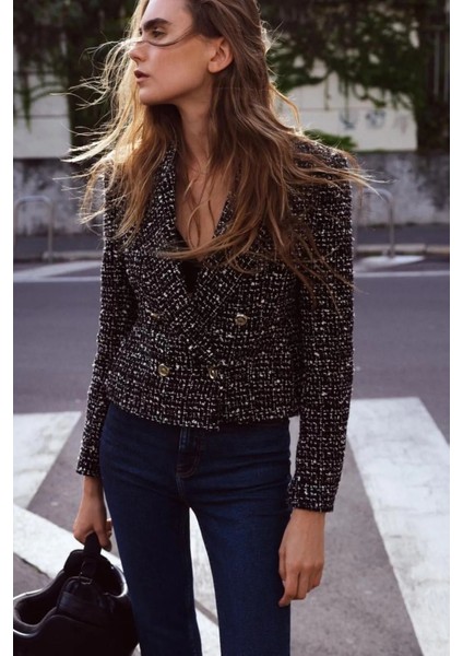 Allbucks Zara, Dokulu Kruvaze Düğmeli Blazer Ceket ABZRA1019 fırsatları