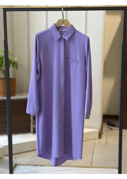 Esilastore Gizli Düğme Detaylı Tunik Lila
