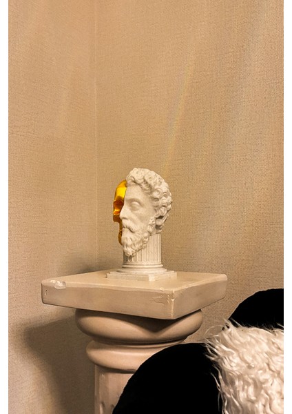 Dekoratif ' Marcus Aurelius' Heykeli Büst Beyaz Heykel Boy 22CM