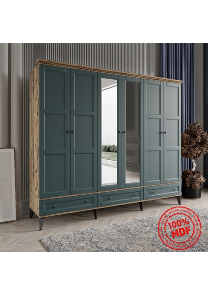Toprak 6 Kapaklı Yeşil Gardırop Tamamı Mdf