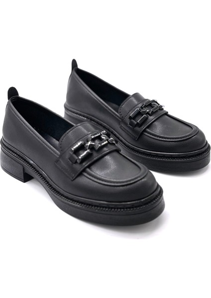 Kleri Poli Hafif Taban Kadın Loafer Ayakkabı Siyah