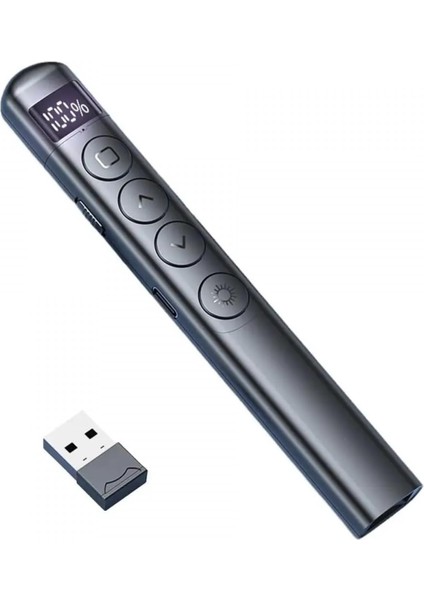 Dijital Ekranlı Şarjlı Lazer Sunum Kumandası Şarj Göstergeli Lazer Powerpoint Laser Pointer Slayt Atlatıcı