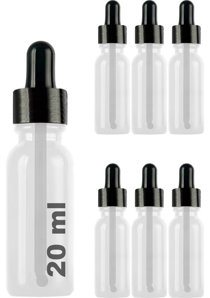 20 ml Metal Kapaklı Damlalık Dropper Şişesi Serum 20 cc Cam Şişe 6 Adet (Siyah Kapak, Şeffaf)
