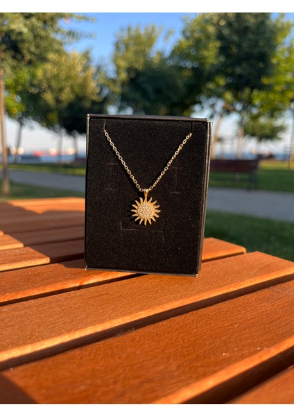 Çelik Zirkon Taşlı Güneş Kolye modelleri