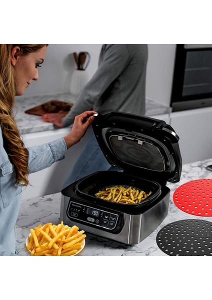 Buffer® Siyah Isıya Dayanıklı Yıkanılabilir Silikon Fırın ve Airfryer Yuvarlak Model Pişirme Matı 23 cm