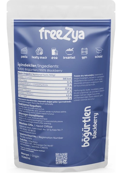 Freeze Dried Dondurularak Kurutulmuş Böğürtlen - 15 gr fiyatları