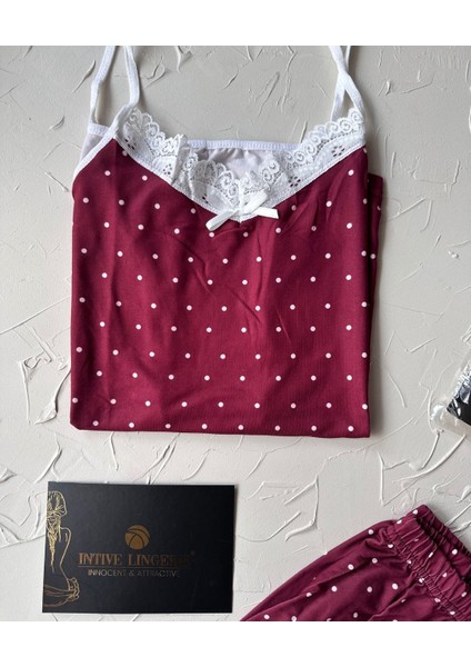 Intive Dantel Detaylı Yumuşacık Bordo Puantiye Desenli Askılı Bluz Şort Pijama Takımı fiyatları
