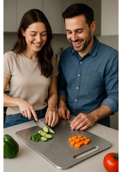 304 Paslanmaz Çelik Kesme Tahtası 33X23 cm Antibakteriyel Doğrama Tahtası