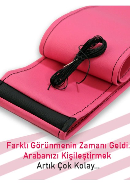 Audi A4 Pembe Özel Süper Deri Siyah Yüzüklü Dikişli Direksiyon Kılıfı