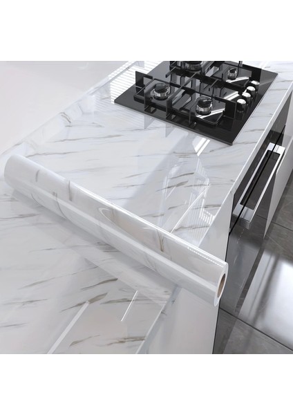 Mermer Desenli Mutfak Duvar Kağıdı Sticker - 5MX60CM Su Geçirmez, Yağa Dayanıklı, Yüksek Sıcaklığa Dayanıklı Tezgah, Dolap, Ocak Yenileme Folyosu T04