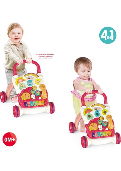 Piyanolu 4in1 Turkuaz Bebek Yürüteci (Pembe Renk)