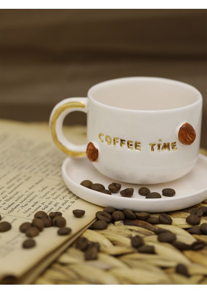 200 ml Coffee Time Temalı 24 K Gerçek Altın Dekorlu Kupa