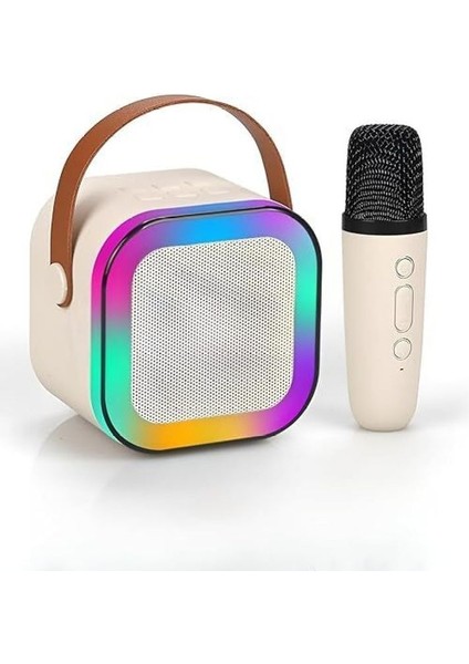 Karaoke Mikrofonlu Rgb Işıklı Küçük Portatif Rahat Taşınabilir Şarjlı Bluetooth Hoparlör Kablosuz