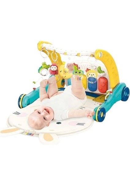 Piyanolu 2 In 1 Bebek Yürüteci ve Tavşan Desenli Mavi Oyun Halısı modelleri