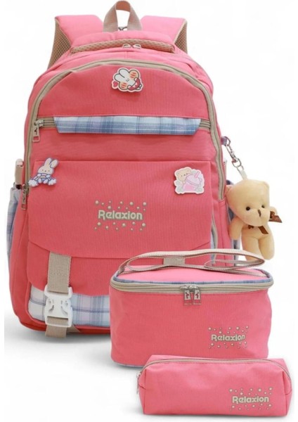 Aksesuarlı 4 Bölmeli Dökülmez Astar 3'lü Okul Sırt Çantası Takımı Çanta-Termal Beslenme Çan