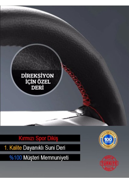 Proton Waja Özel Süper Deri Direksiyon Kılıfı, Kırmızı Şeritli Spor Dikiş fiyatları