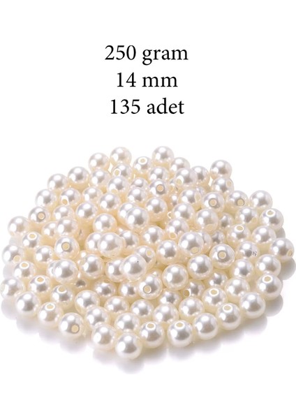 250 Gram 14MM Krem Renk Plastik İnci Boncuk Çanta ve Takı Yapım Boncuğu (~135 Adet)